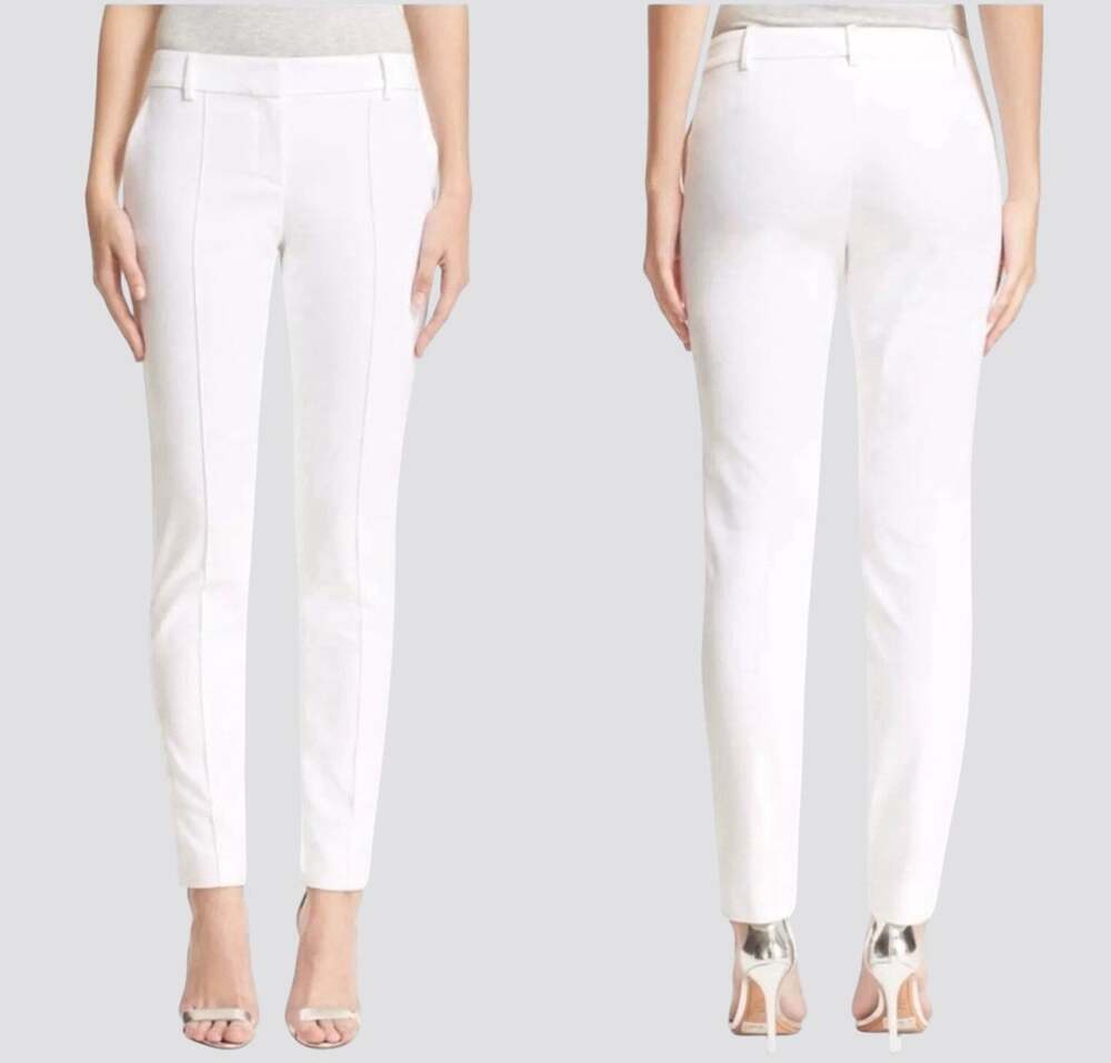 St. John Jennifer White Straight Leg Pants 14 Front Seam Quiet Luxury Minimalist